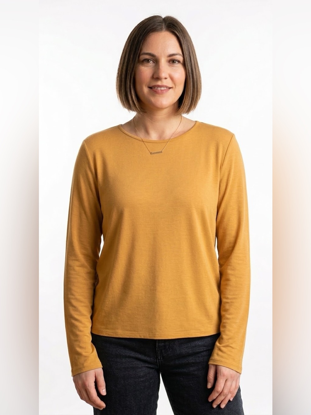 Eileen Fisher Long Sleeve Crewneck Tee in Mustard - Picture 1 of 7